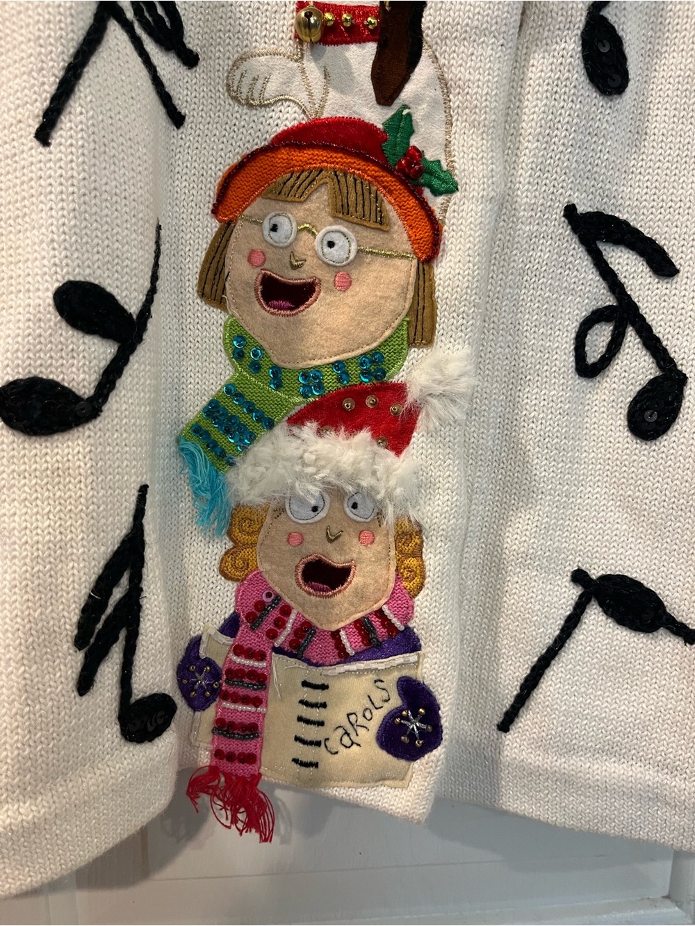 Rare VTG 3D Design Options Christmas Caroler Musical Cardigan S b6 - Picture 2 of 9